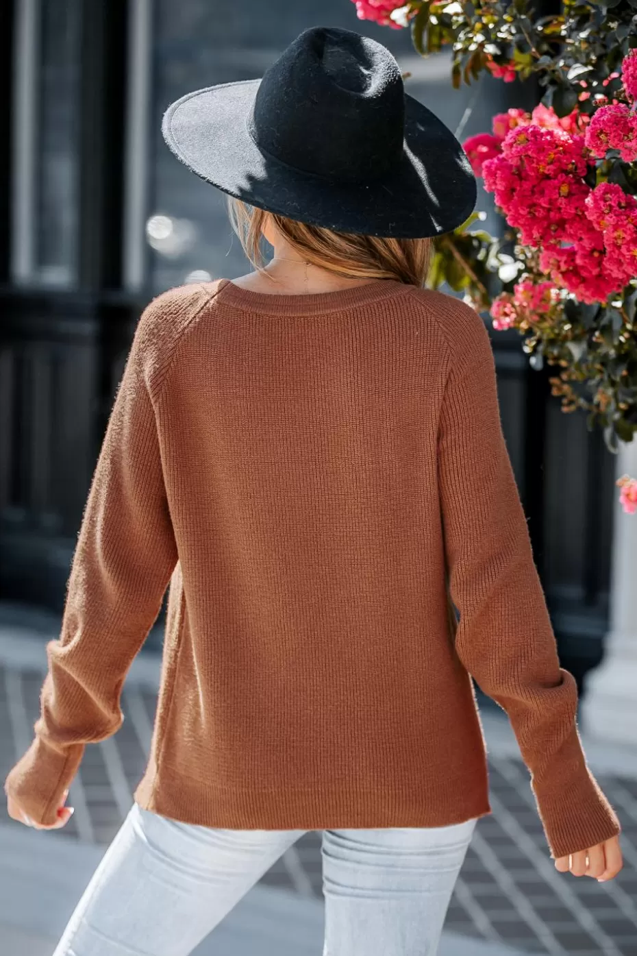 Sale Cupshe Rust Round Neck Long Sleeve Sweater Brown