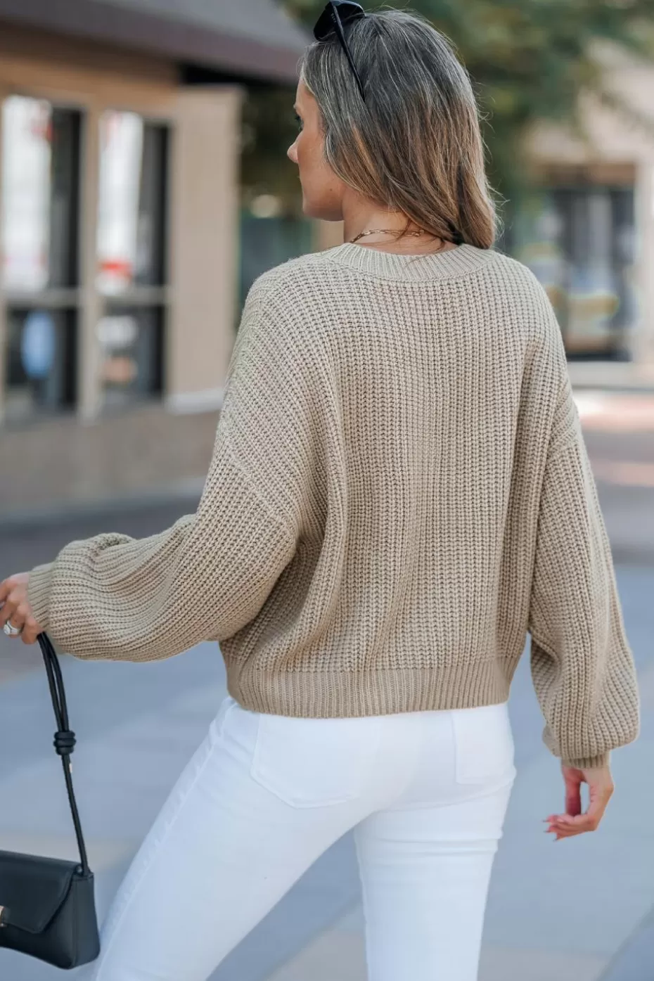 Best Cupshe Brown Long Sleeve Cropped Sweater Sand