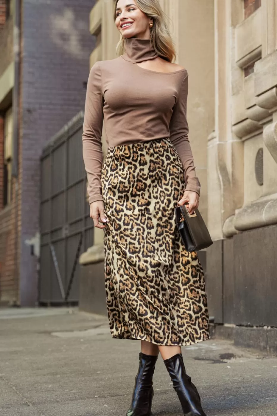 Best Cupshe Satin Leopard Midi Skirt Brown