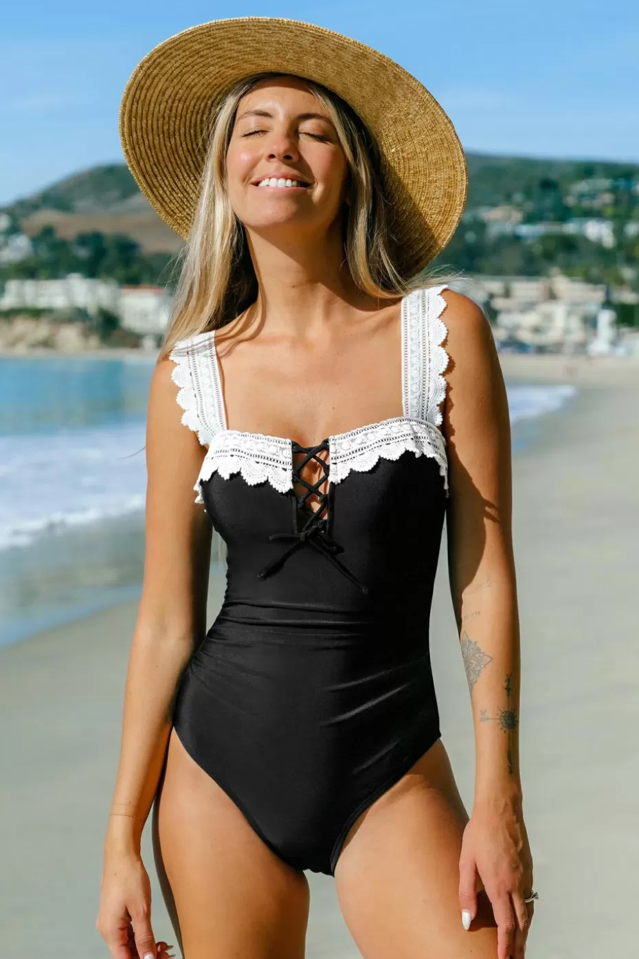 Flash Sale Cupshe Sensorial Spring Lace-Up & Crochet One-Piece Black
