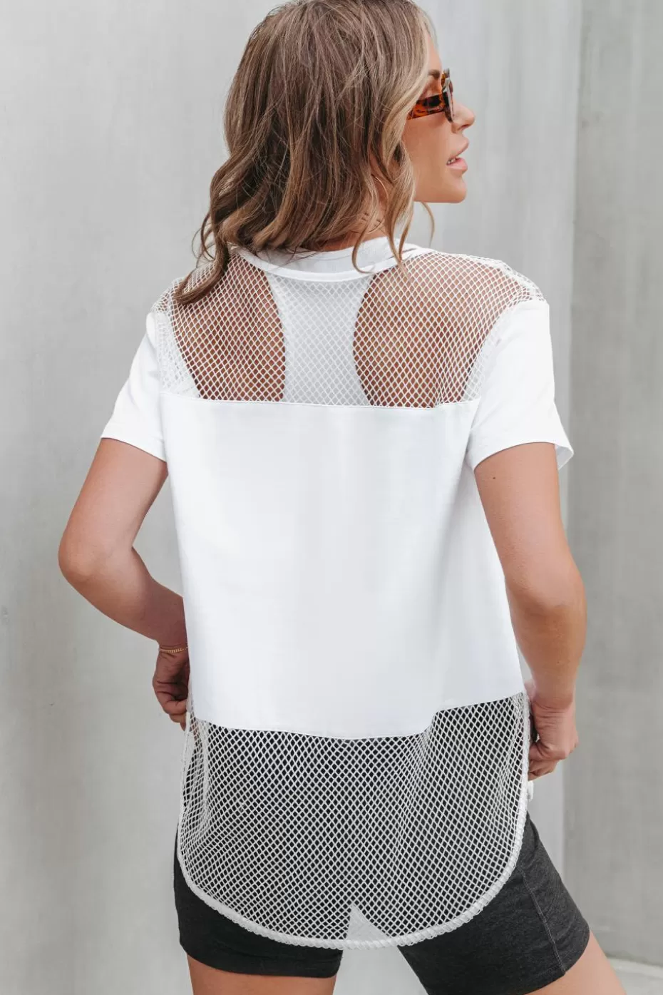 Best Cupshe Sheer Mesh Short Sleeve Tee White