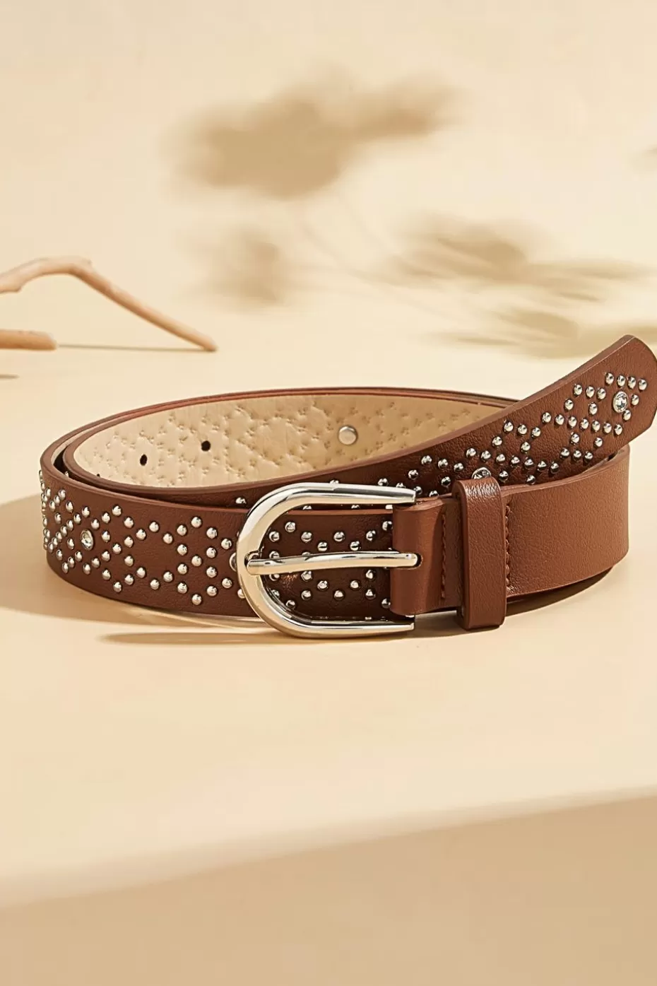 Best Cupshe Silver-Tone Studded Faux Leather Belt Brown