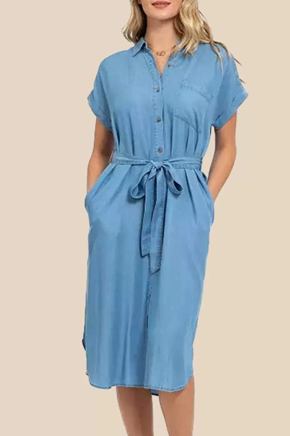 Hot Cupshe Blue Collared Front Button Midi T-Shirt Dress Sky