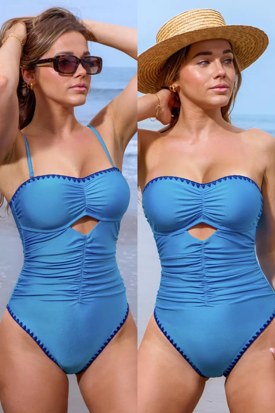 Fashion Cupshe Blue Lurex Convertible Sweetheart One-Piece Sky