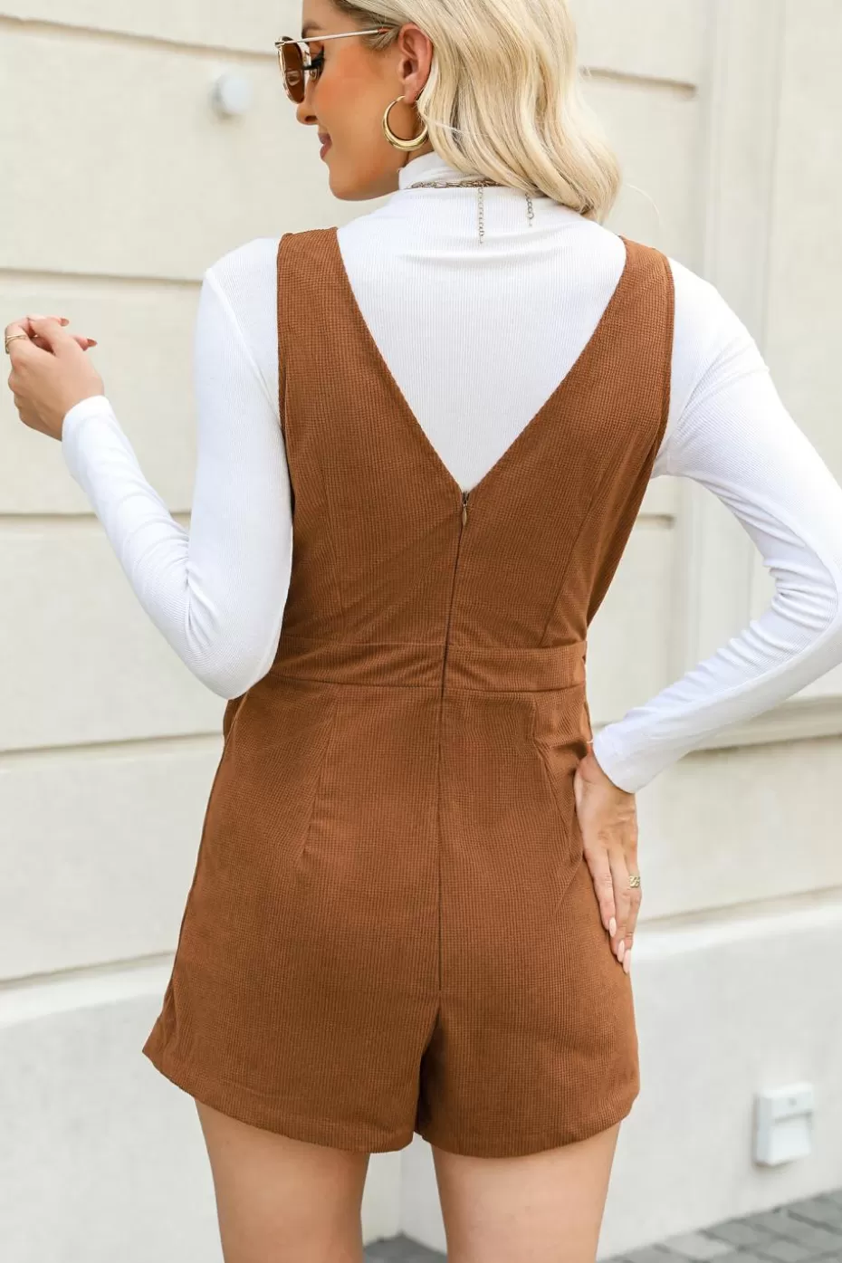 Online Cupshe Sleeveless Overlap Collar Romper Burnt Orange