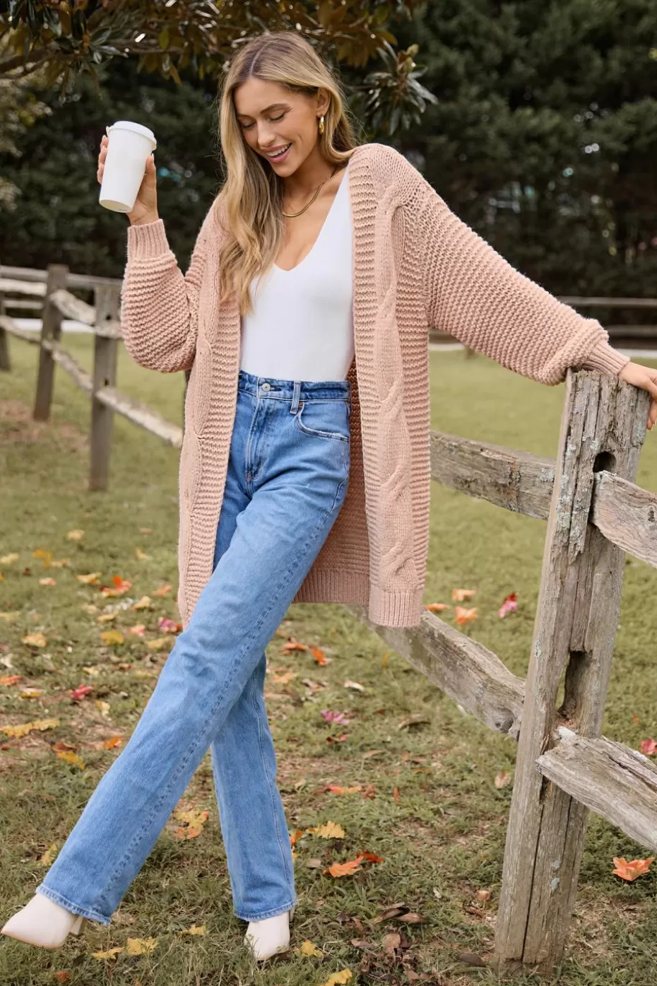 Fashion Cupshe Soft Open Front Long Sleeve Knit Duster Pink