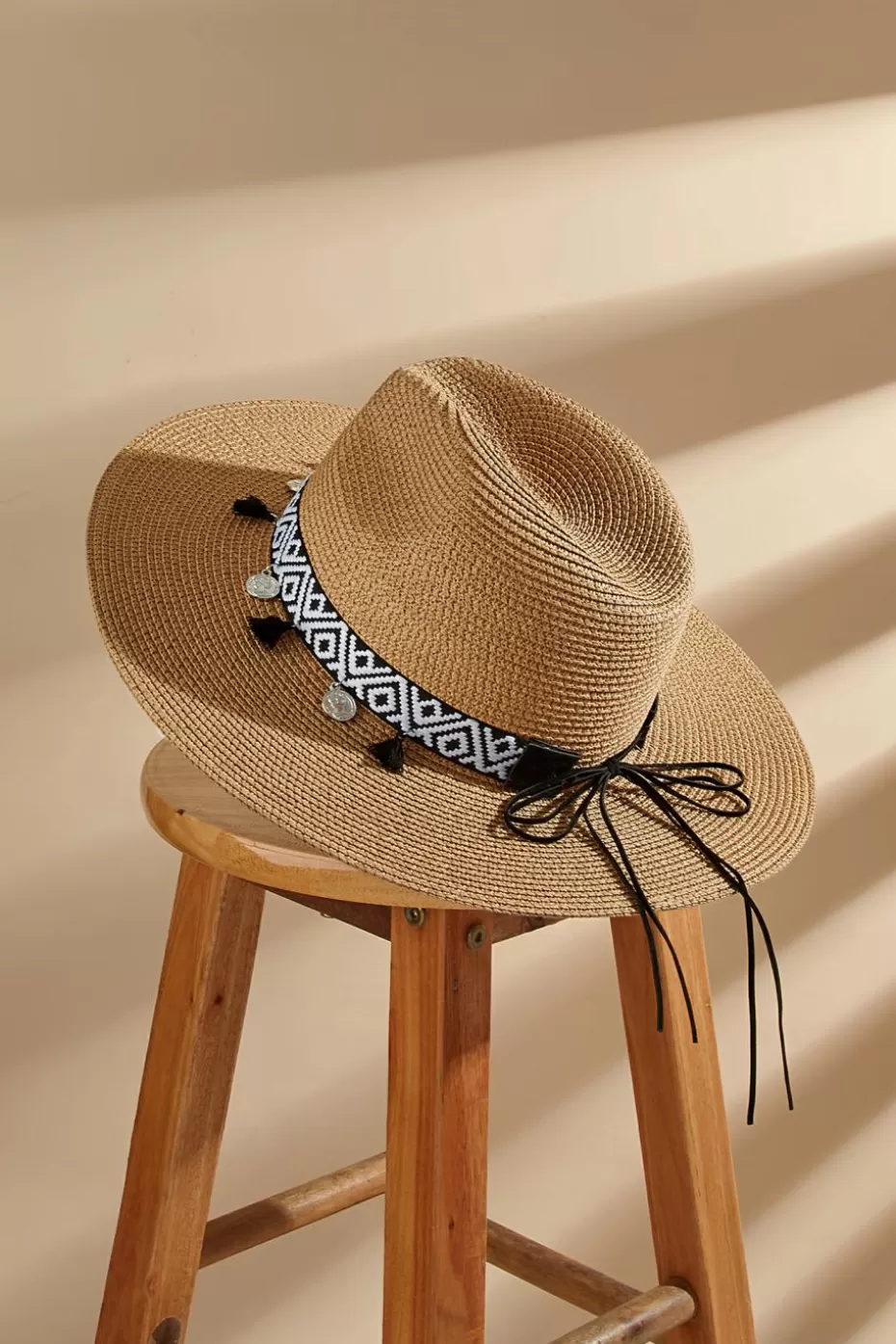 Fashion Cupshe Southwestern Coin Charm Wide Brim Straw Hat Camel