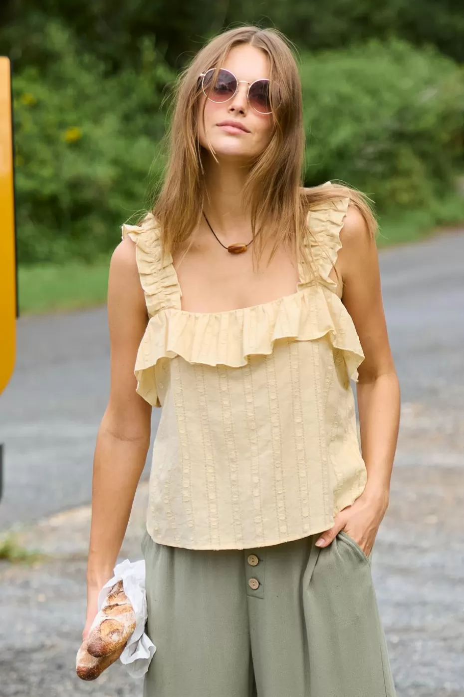 Cheap Cupshe Square Neck Ruffled Top Light Yellow