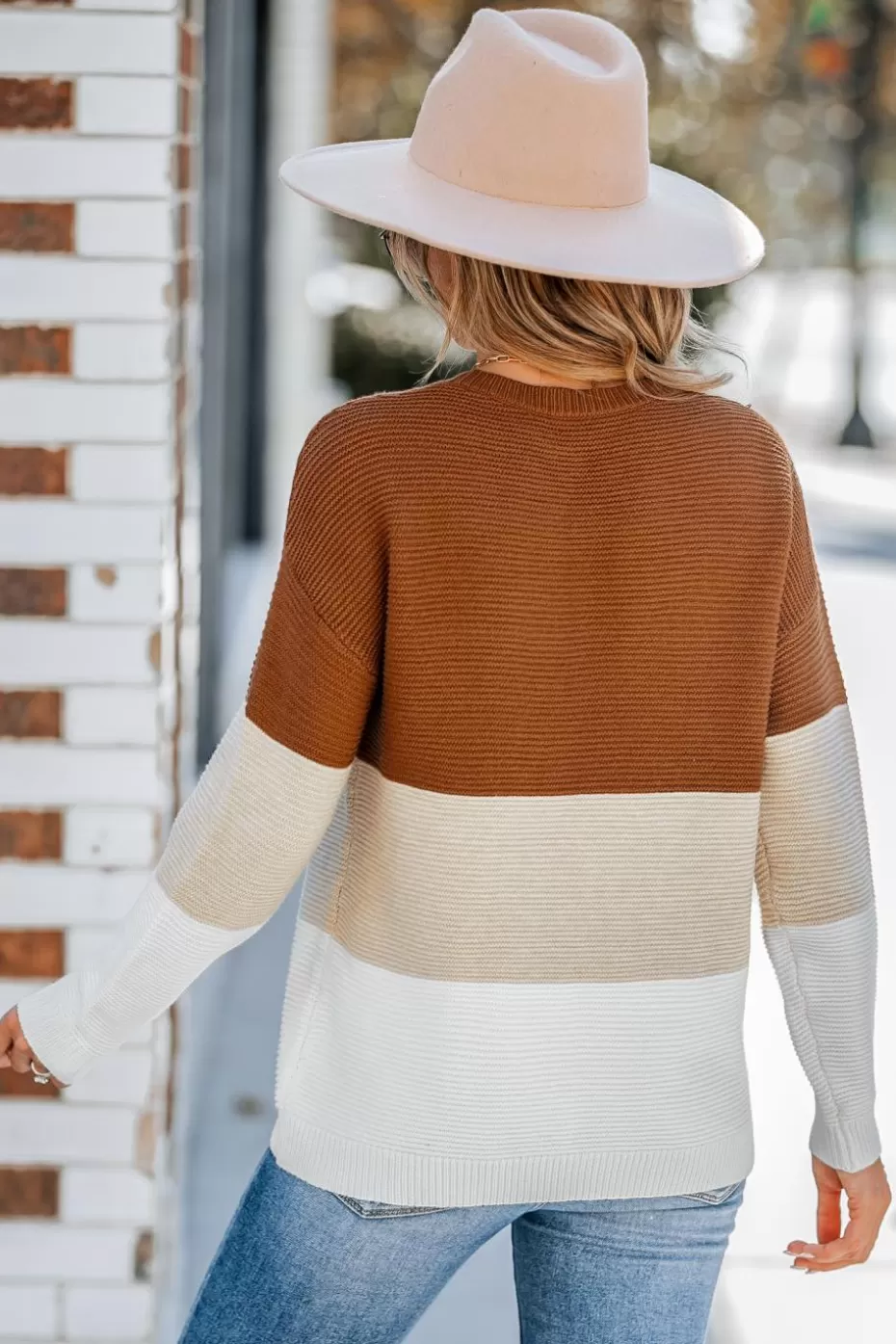 Fashion Cupshe Striped Chunky Knit Sweater Brown