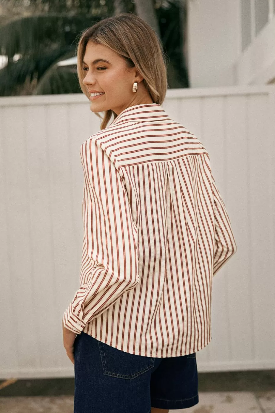 Outlet Cupshe Striped Collared Front Button Long Sleeve Top Yellow