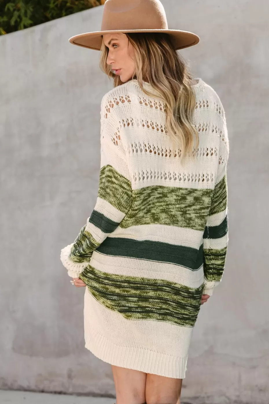 Store Cupshe Striped Cutout Sweater Dress Olive