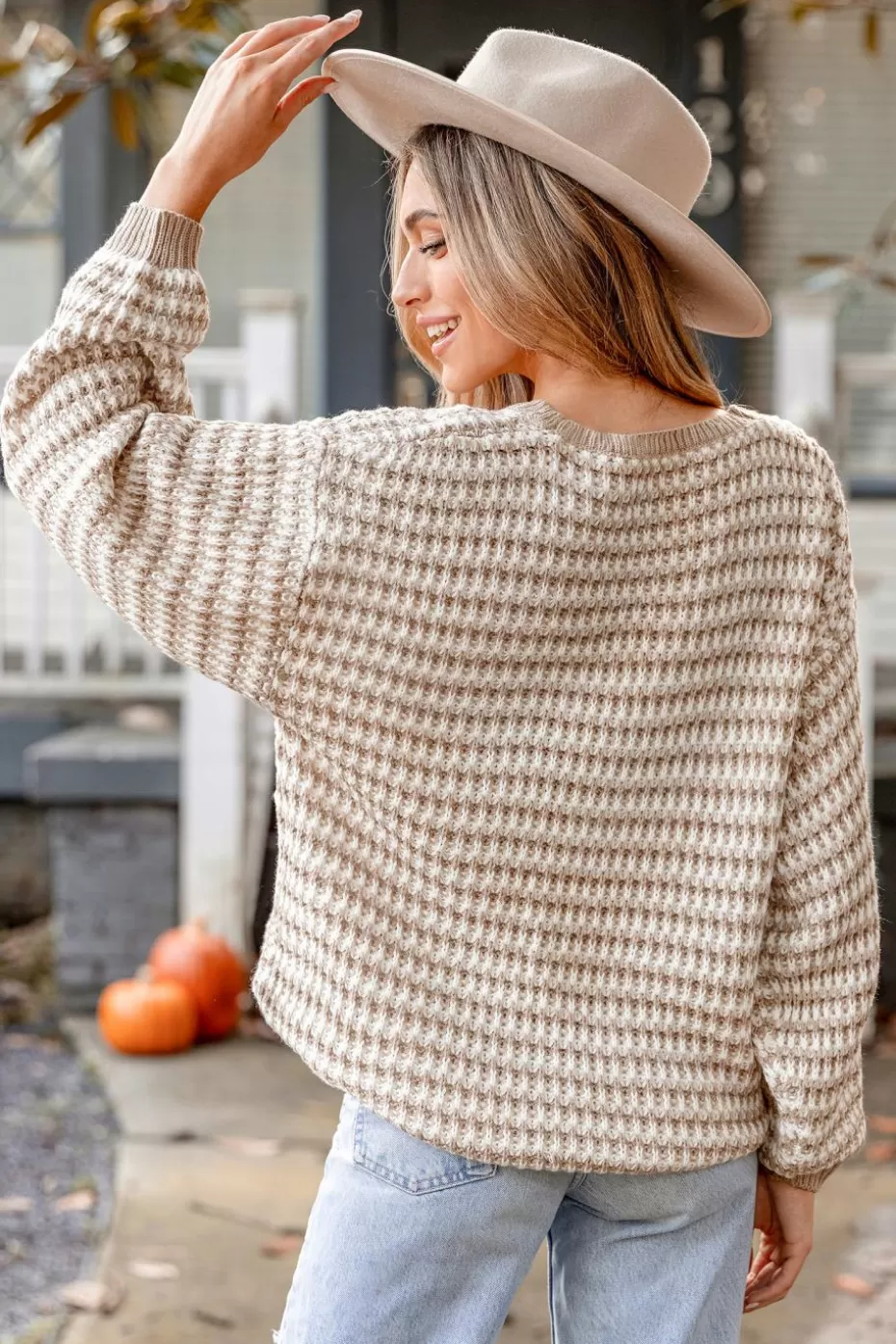 Flash Sale Cupshe Striped Drop Sleeve Chunky Knit Sweater Brown