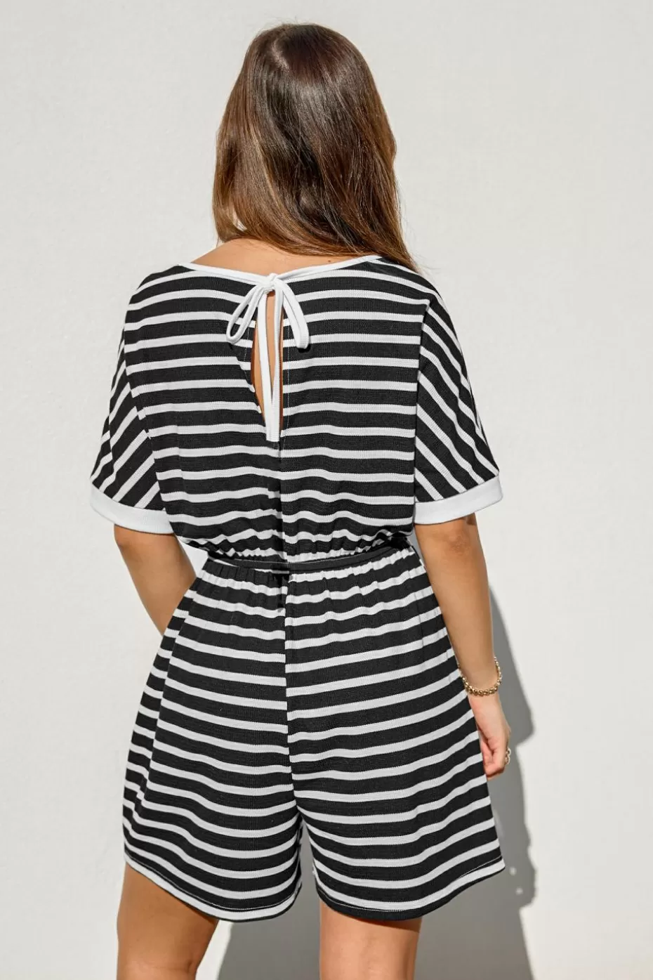 Best Sale Cupshe Striped Round Neck Pocket Romper Black