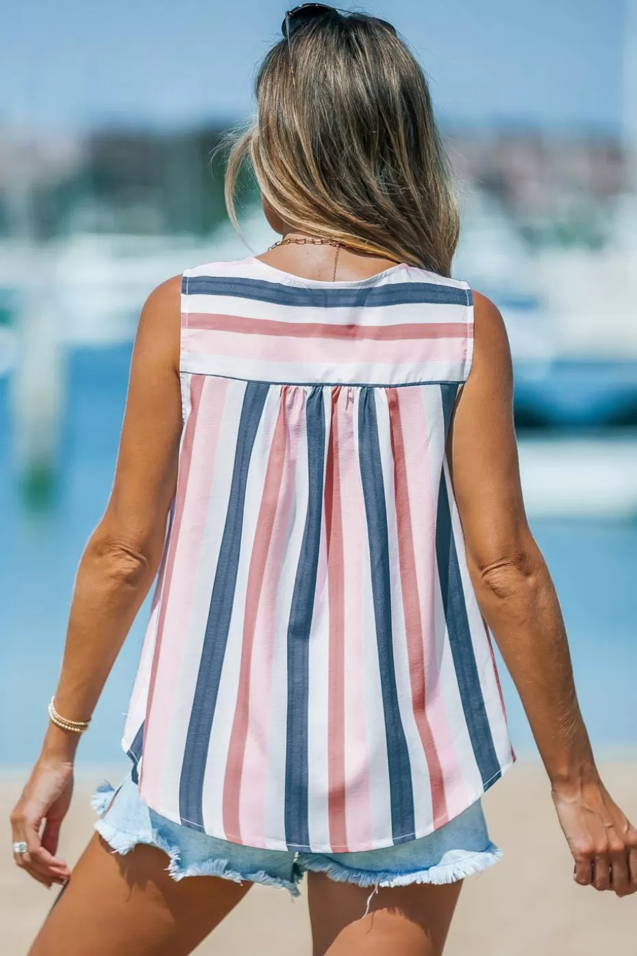 Store Cupshe Striped Tassel Tie Top Pink