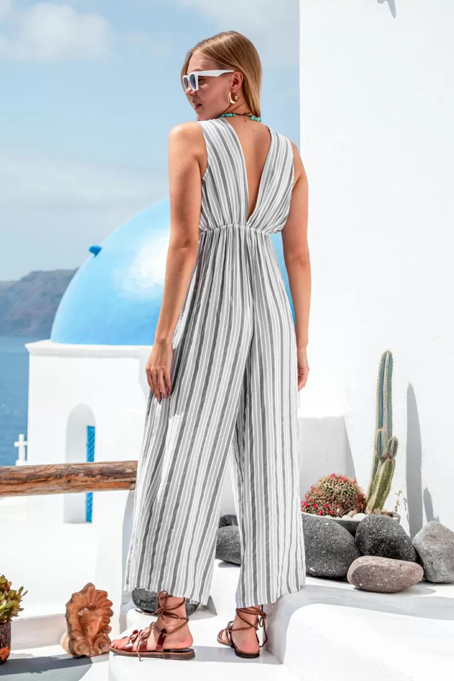 Hot Cupshe Striped Tassel Wide Leg Jumpsuit Dark Grey/Charcoal/Gunmetal