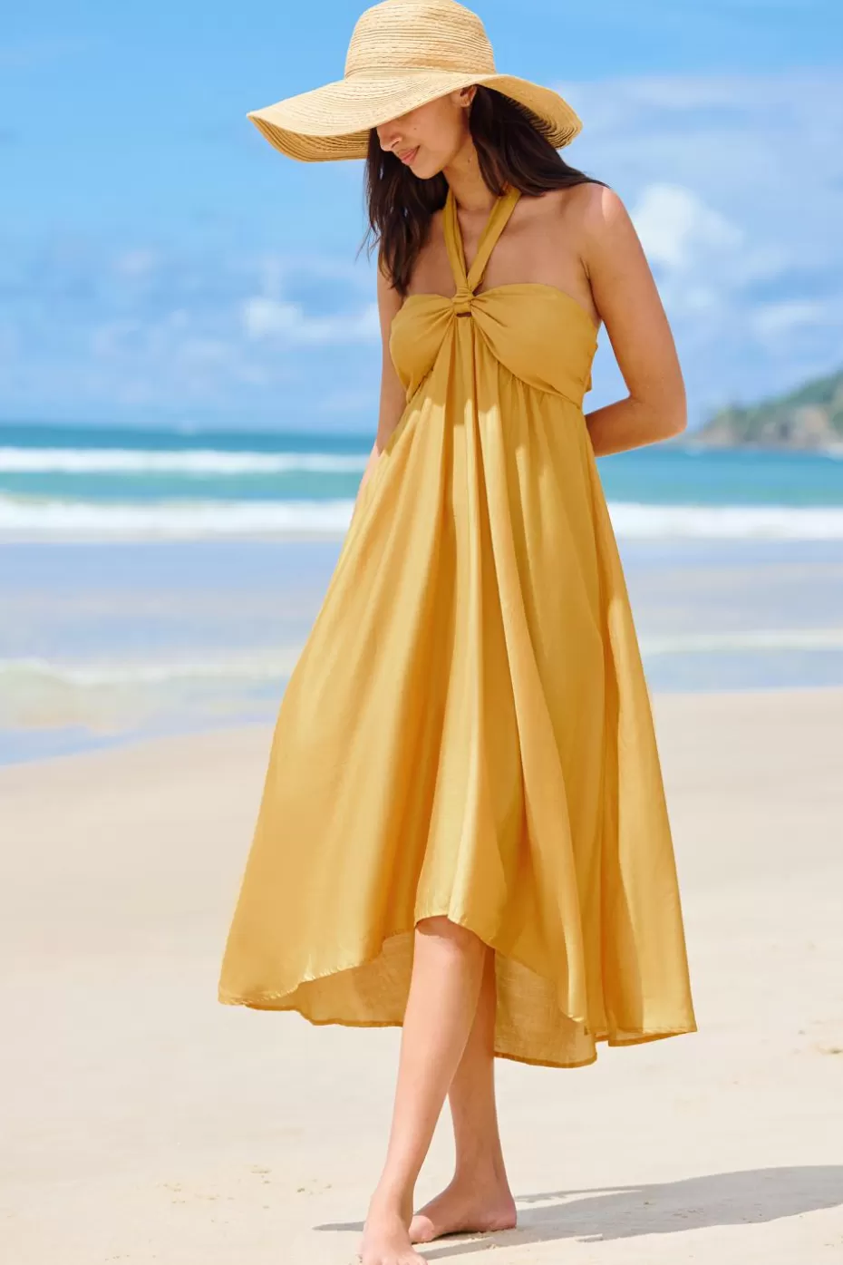 Clearance Cupshe Sunflower Halterneck Midi Dress Yellow