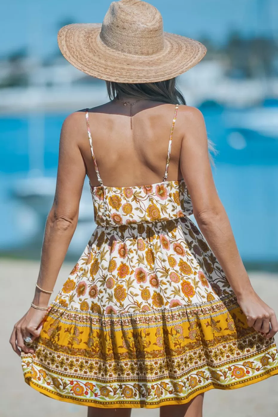 Online Cupshe Sunset Floral Sleeveless V-Neck Mini Dress Yellow