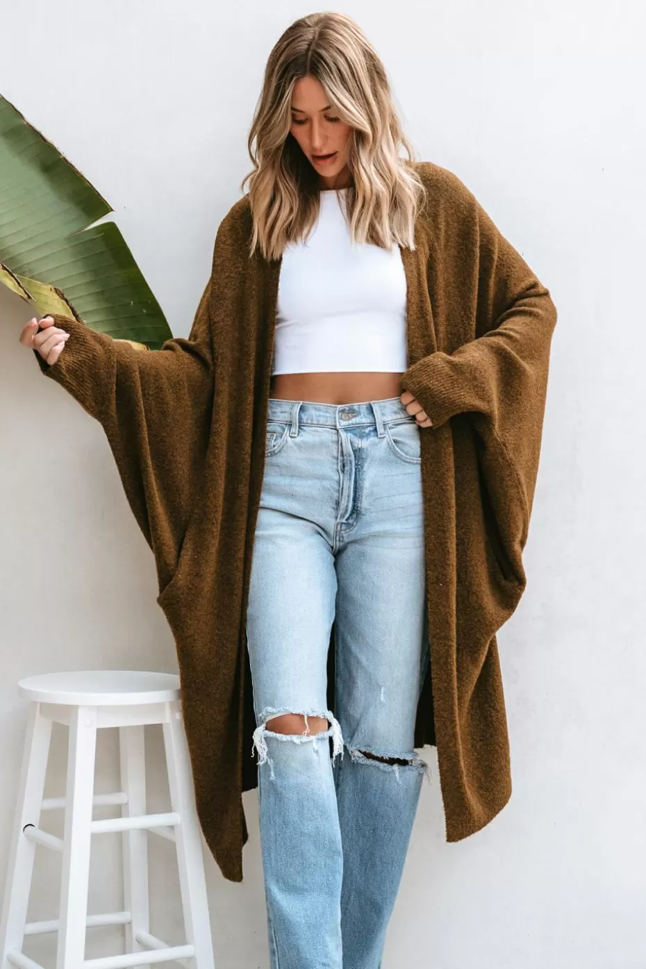 Hot Cupshe Open Front Dolman Sleeve Duster Cardigan Tan