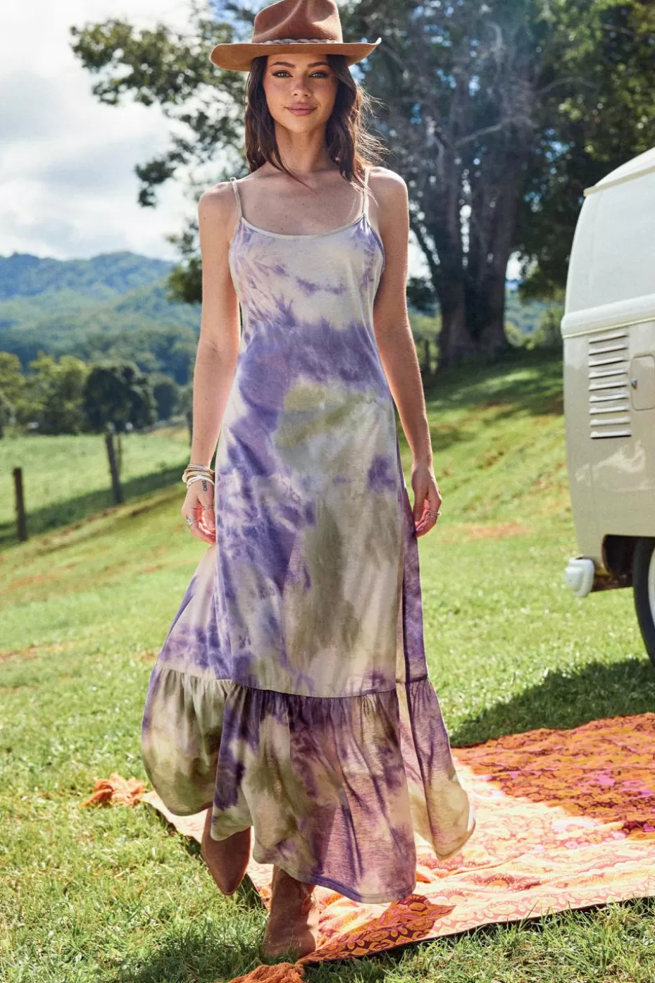 Shop Cupshe Tie Dye Sleeveless Scoop Neck Maxi Dress Purple