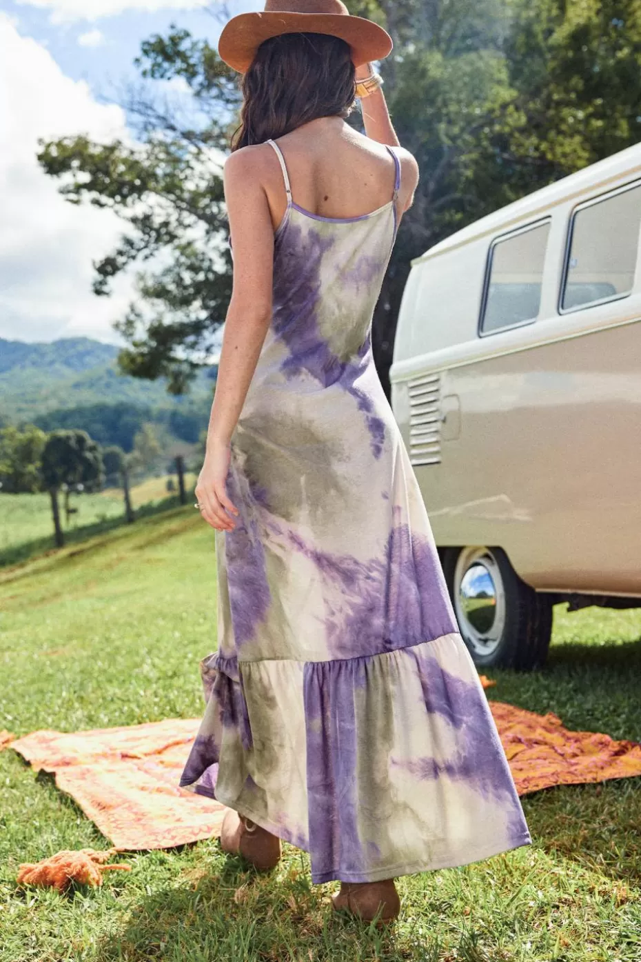 Shop Cupshe Tie Dye Sleeveless Scoop Neck Maxi Dress Purple