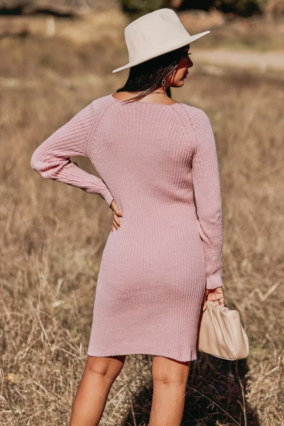 Outlet Cupshe Toasty Rib Bodycon Sweater Dress Pink