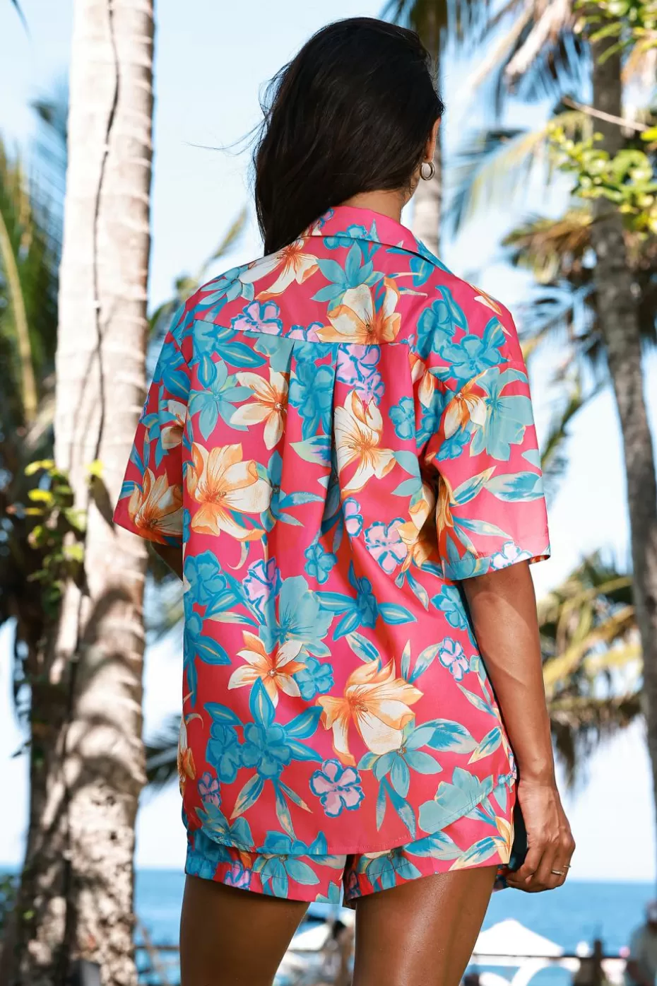 New Cupshe Tropical Floral Colla Shirt Red