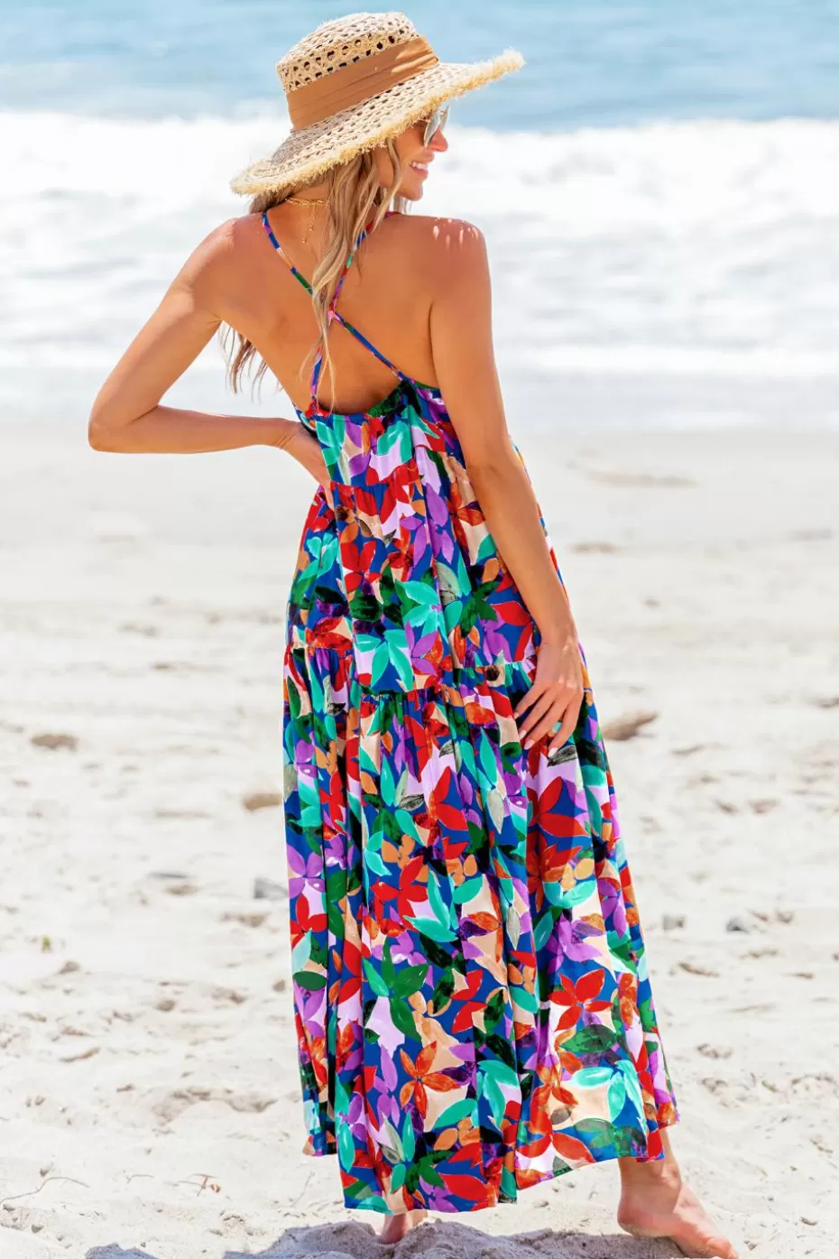 Discount Cupshe Tropical Plunging Sleeveless Keyhole Maxi Dress Purple