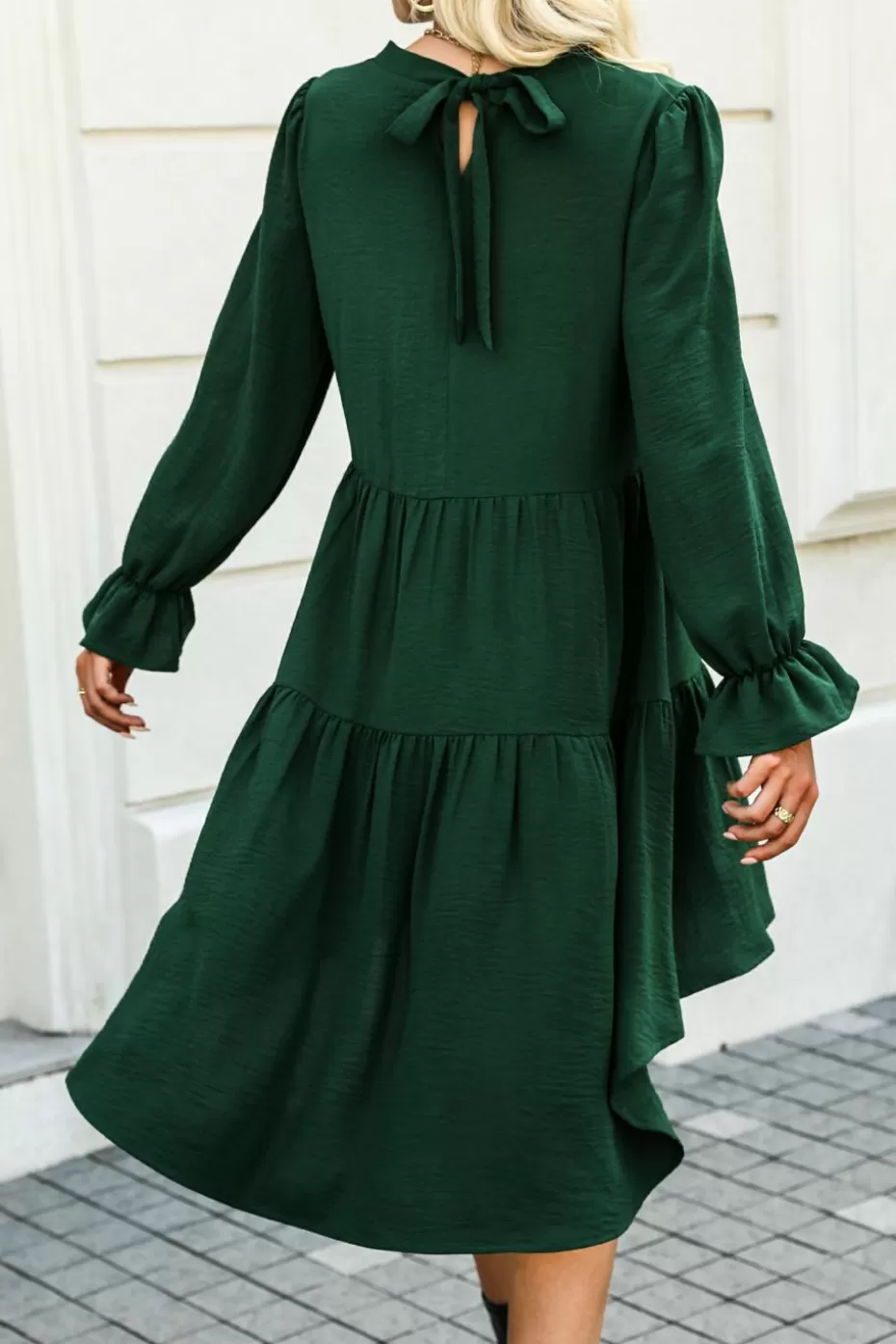 Flash Sale Cupshe V-neck Puff Sleeve Ruffle Mini Dress Green