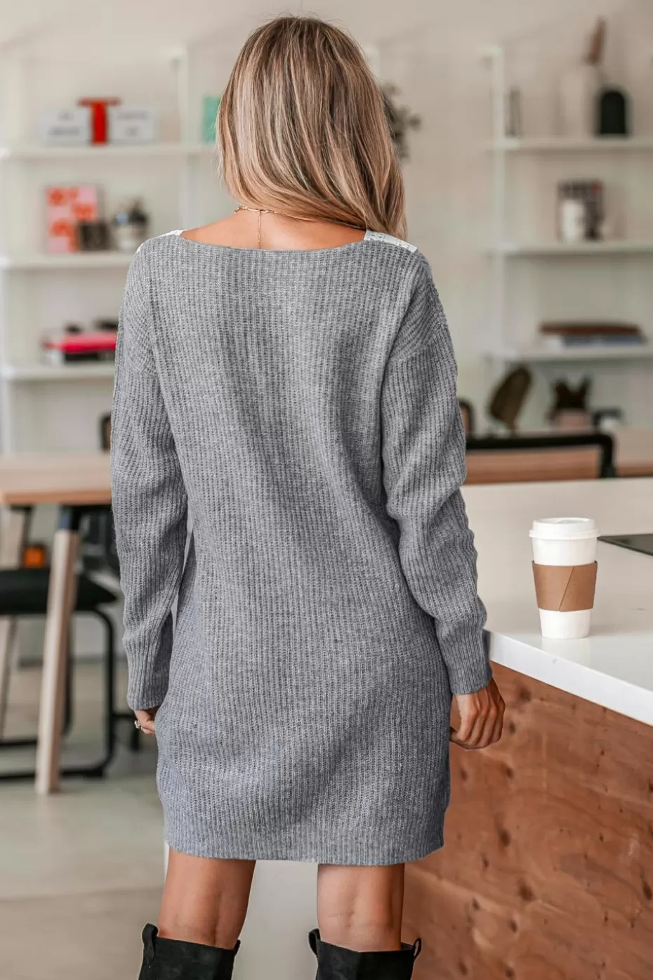 Flash Sale Cupshe Warm Hugs V-Neck Sweater Dress Grey