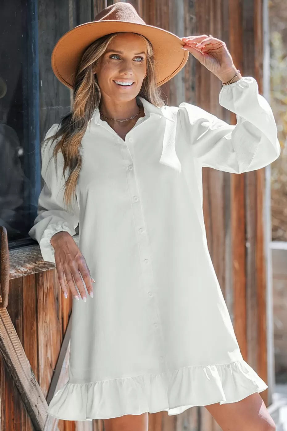 Flash Sale Cupshe Collared Puff Sleeve Mini Shirt Dress White