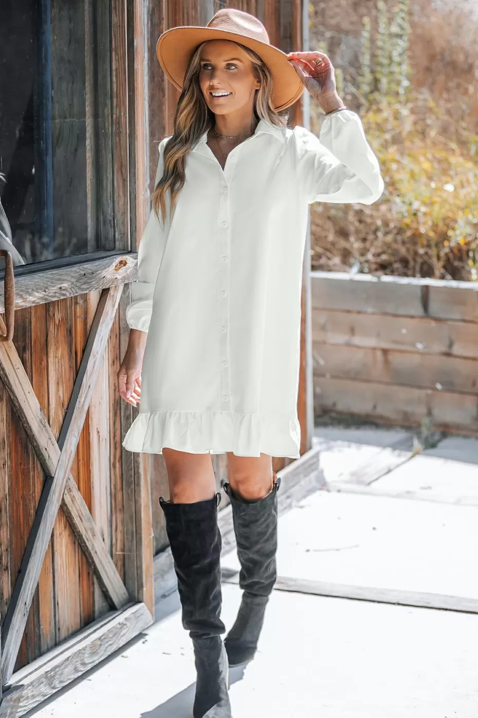 Flash Sale Cupshe Collared Puff Sleeve Mini Shirt Dress White