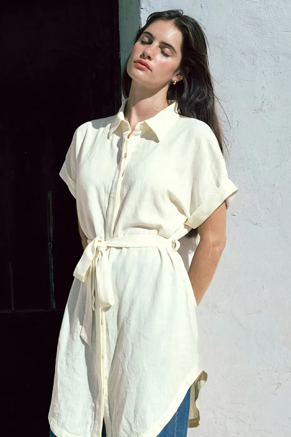 Clearance Cupshe Dolman Sleeve Mini Shirt Dress White