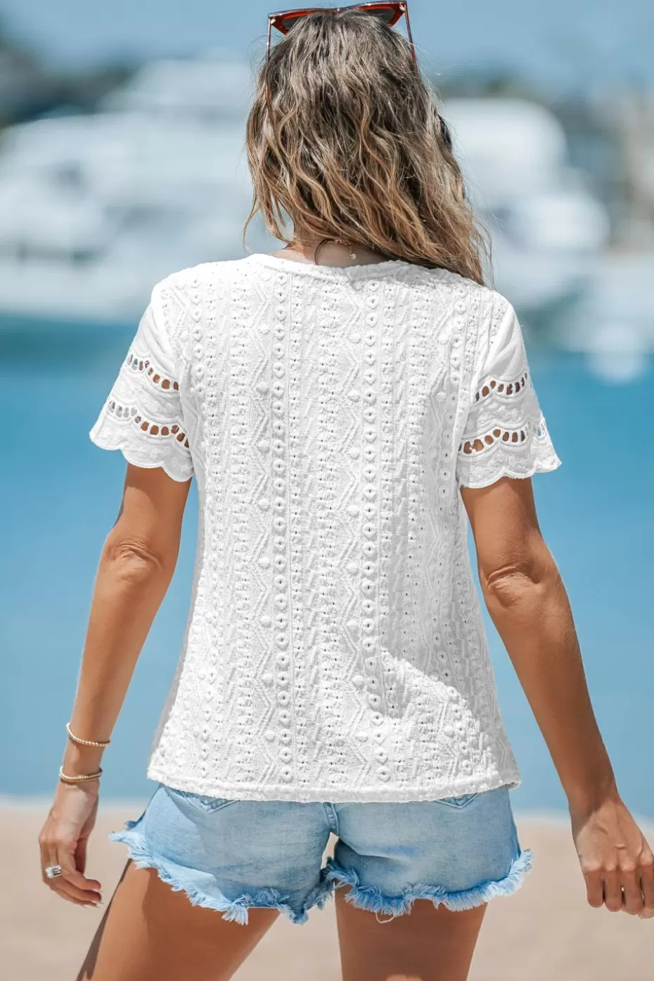 Best Cupshe Lace Short Sleeve Top White