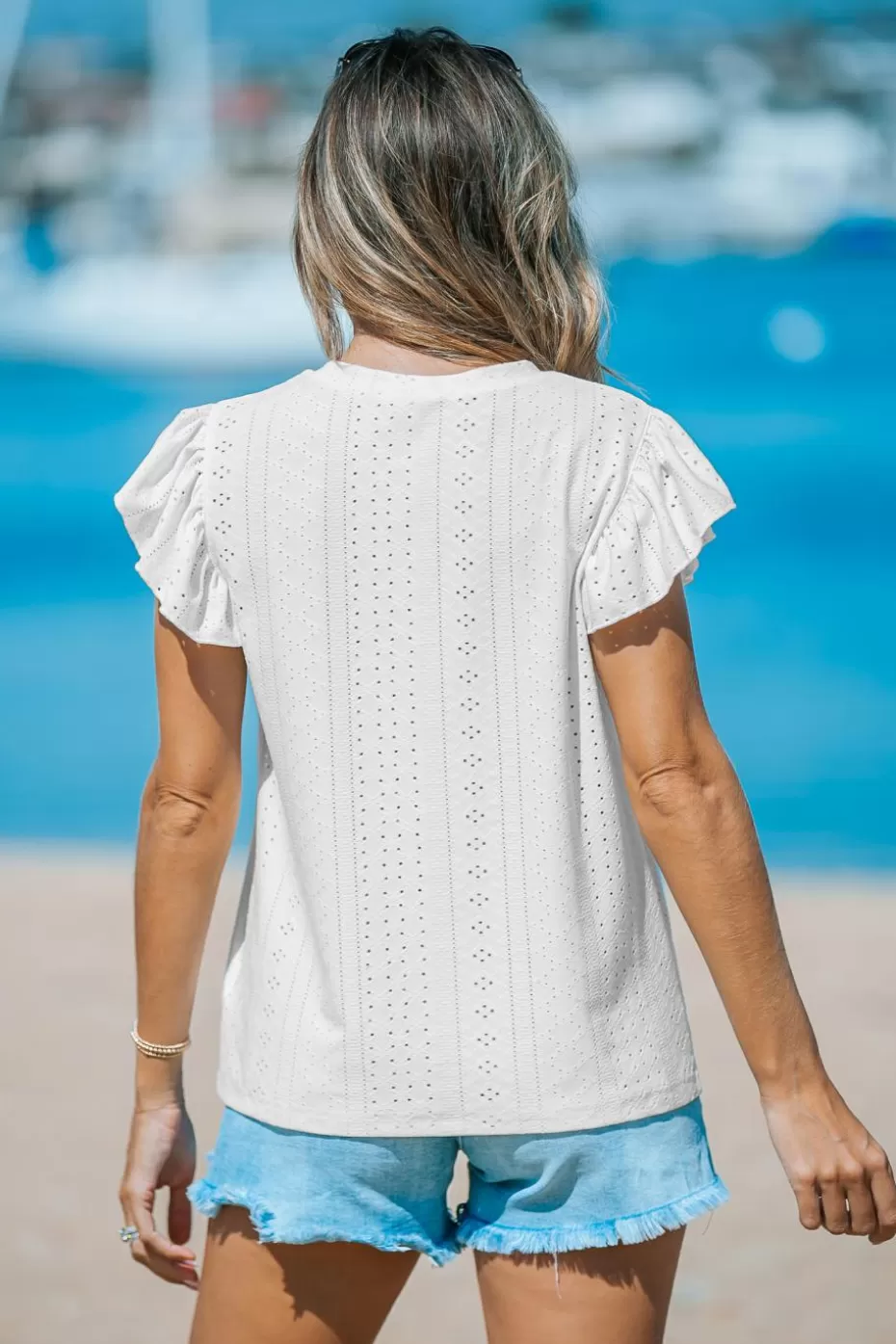 Discount Cupshe Ruffled Cutout Tee White