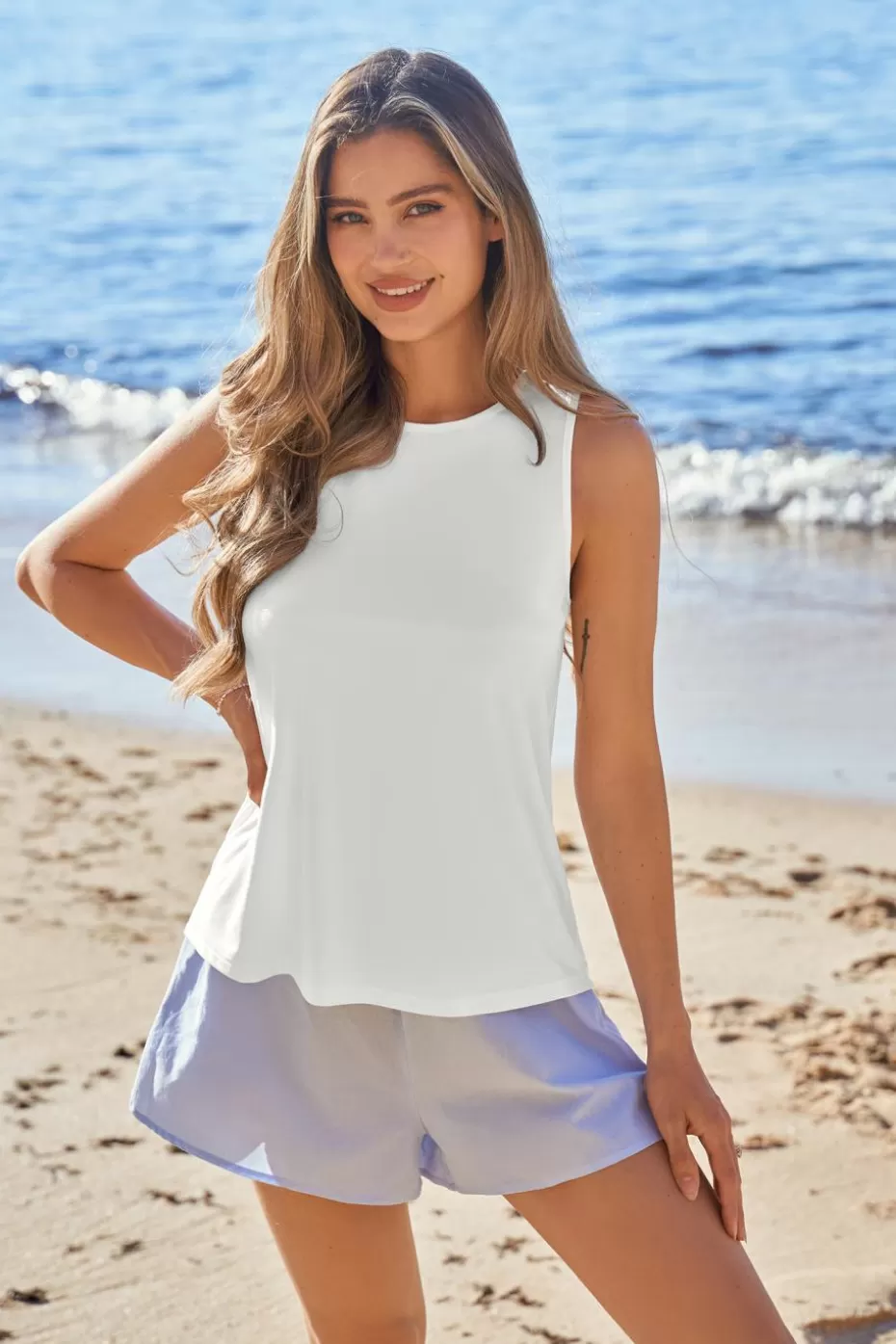 New Cupshe Sleeveless Round Neck Jersey Top White