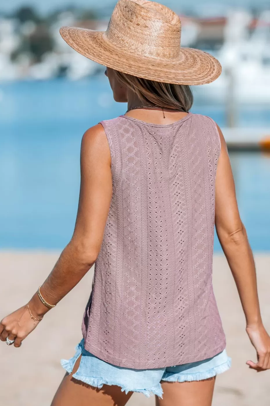 Discount Cupshe Wisteria Eyelet Tank Top Pink