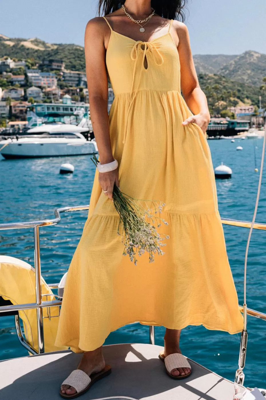 Best Sale Cupshe Yellow Halterneck Cami Strap Maxi Dress Mustard