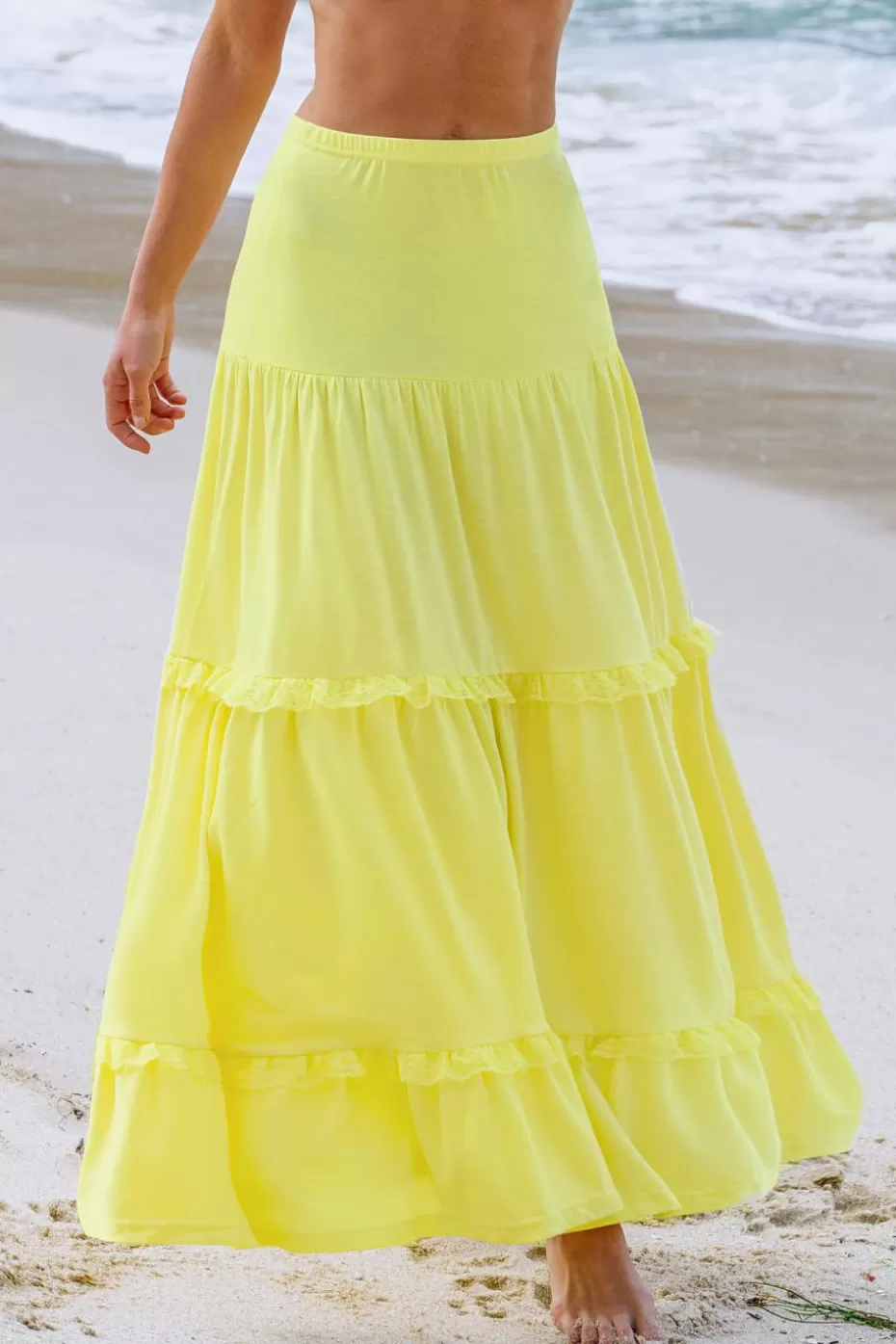 Best Cupshe Yellow Ruffled Lace Maxi Skirt Light Yellow