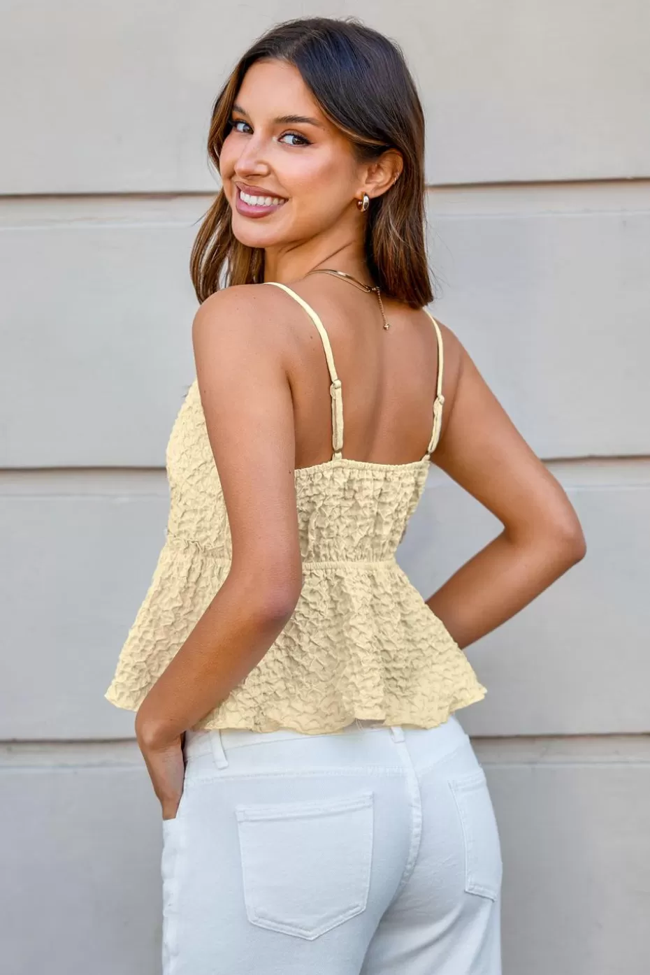 Clearance Cupshe Textured V-Neck Cropped Cami Yellow