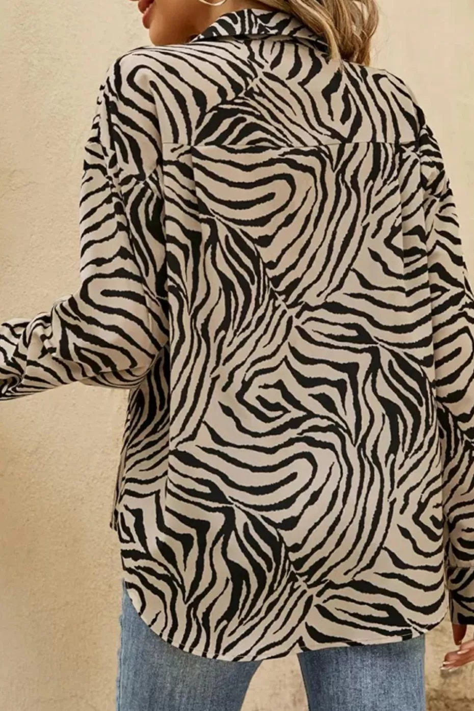 Shop Cupshe Zebra Print Collared Blouse Beige